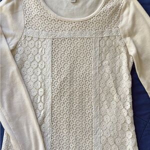 Lucky Brand Cream Ribbed Knit Top